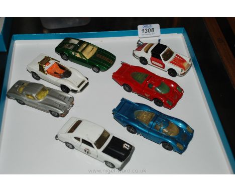 A quantity of toy cars including Porsche Targa 911S (Whizzwheels police car) in red and white, two Whizzwheels Porsche 917's 