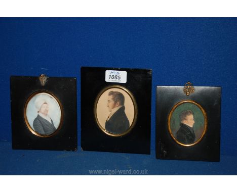 Three portrait miniatures including a lady (a/f), gentleman and a boy