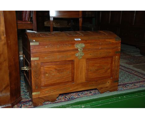 An Indian hardwood Trunk with brass inlay, 61 x 37 x 43 cms