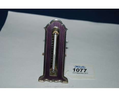 A pretty Silver and enamelled Thermometer, maker LW, 3 1/2" tall.