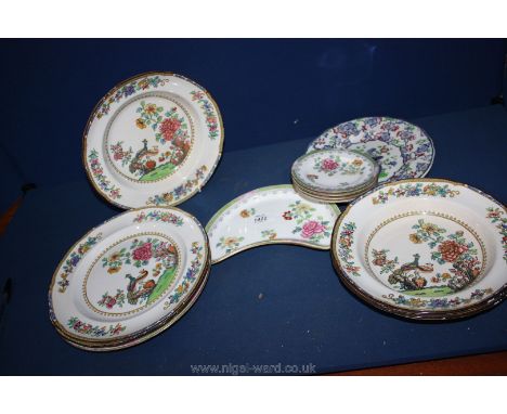 A quantity of Copeland Spode plates some in 'Peacock' design including dinner, soup, tea and salad Plates