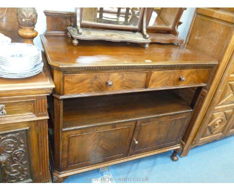A good 19th c. Mahogany Buffet with upstand back over the top, two frieze drawers, over open compartment over pair of opposin