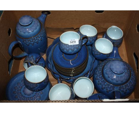 A Denby 'Midnight blue' pattern Tea/Coffee Set for seven and two flan dishes