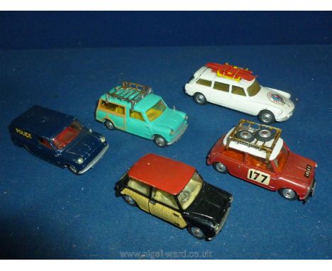 Four Corgi toy Mini Models including a BMC Mini Cooper 'S' (pat No. 904525) Rally Mini Reg'n No. LBL 6D in tartan red and whi