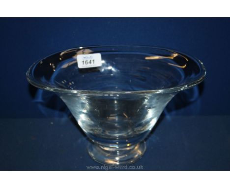 A good quality heavy 1960's Whitefriars clear glass Oval squat Vase with flared rim, 10" wide x 6" tall
