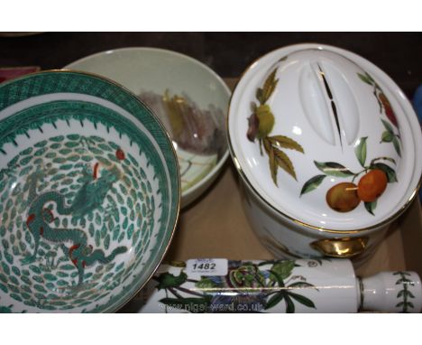 A Royal Worcester 'Evesham' lidded Tureen, an Italian fruit bowl, an Oriental bowl with dragon decoration and a Portmeirion R
