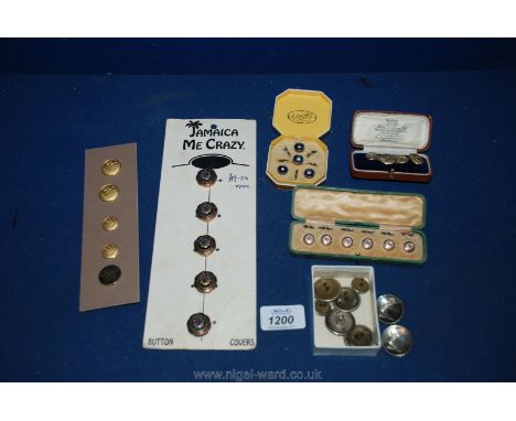 Five sets of vintage Buttons including Olympics and waistcoat with silver mounts, a pair of Masonic cuff links and a set of l