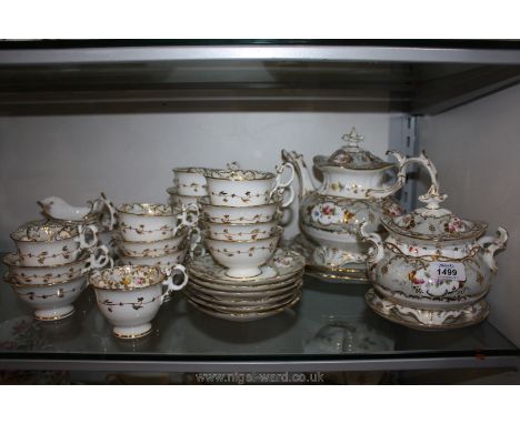 A good quantity of pretty Victorian tea and coffee service, hand-painted in floral design with gilt finish decoration on a gr