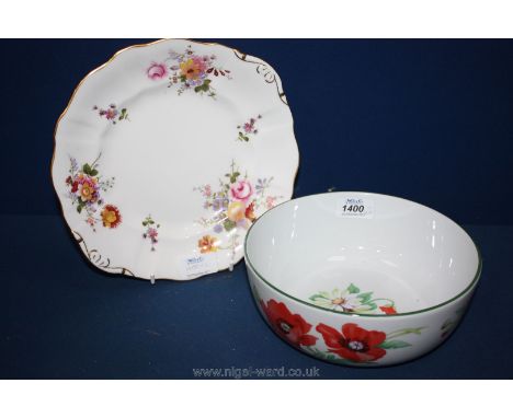 A Royal Crown Derby porcelain Plate, 10" diameter, date code for 1969 painted in Derby posies pattern and a Royal Worcester B