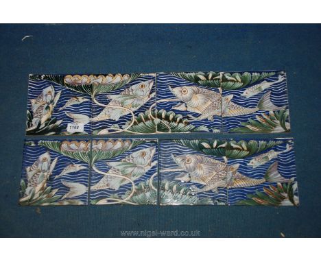 Twelve sets of four Tiles with Persian Fish design by William de Morgan for William Morris in amethyst, turquoise and lapis b