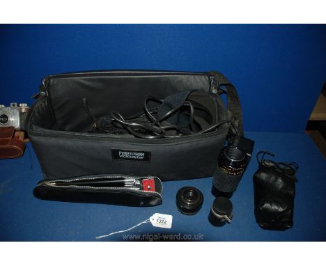 A Derlux French made metal body Camera with case, together with a Praktica zoom lens, a Mayer optic 50mm Lens and bag of phot