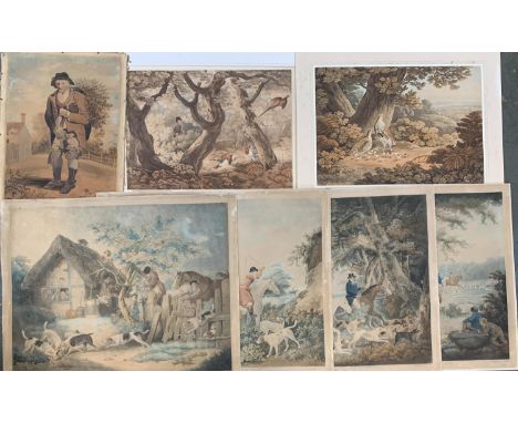 A mixed lot of prints, mainly hunting interest, to include pheasant shooting, some after George Morland, 'fox hunting', 'goin