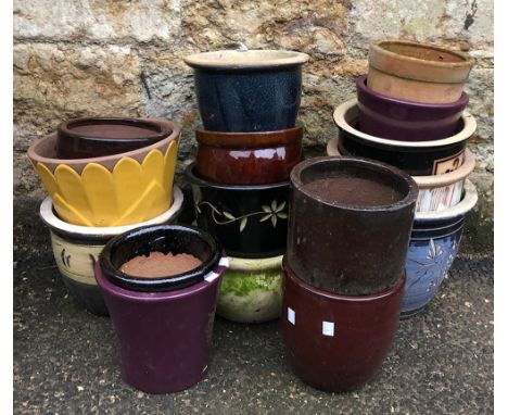 A quantity of mostly glazed plant pots, approx. 16 