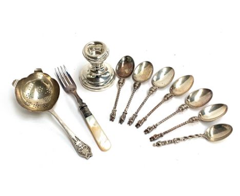 A set of seven silver 'apostle' teaspoons by Martin, Hall &amp; Co (Richard Martin &amp; Ebenezer Hall); a Viners silver tea 