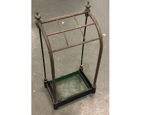 A heavy brass and copper stick stand, 30cmW 