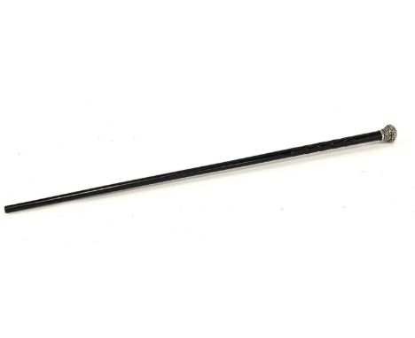 An ebony walking stick with silver handle, engraved 1896 to terminal, approx. 86cmL 