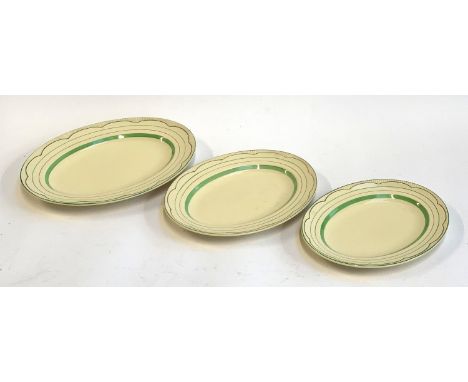 A graduating set of three Clarice Cliff Newport Pottery oval meat plates, the largest 35cm wide 