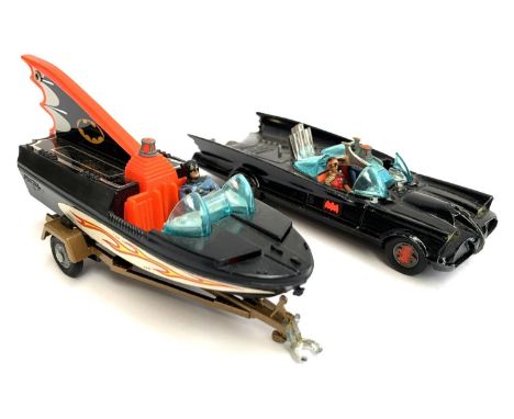 A Corgi Batmobile die cast vehicle with Batman and Robin (no missiles), together with a Glastron speed boat with Batman and R