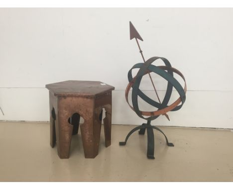 An Arts & Crafts copper table; together with a sundial