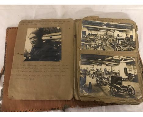 A rare Morris car manufacturing scrapbook featuring photographs of vintage cars and prototypes; together with information on 