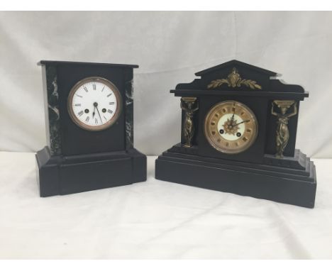 Two slate mantel clocks