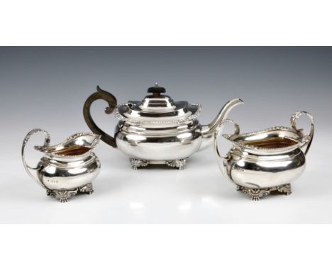 A George V silver three piece tea service, Edward Barnard &amp; Sons Ltd, London, 1918/19, comprising of teapot, 11 ½in. (29.