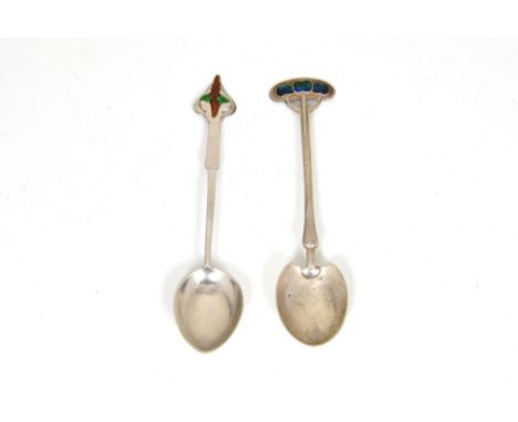 Archibald Knox (1864-1993) for Liberty &amp; Co., London - Two rare silver and enamel teaspoons, Liberty &amp; Co, London 189