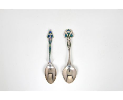 Kate Harris for William Hutton &amp; Sons Ltd (Liberty) - Two rare silver and enamel teaspoons, retailed at Liberty, maker Wi