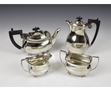 A George V matched silver four piece tea service, S Blanckensee &amp; Son Ltd, Chester, 1932/33, of oblong baluster form, com