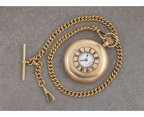 A 9ct gold half hunter keyless wind pocket watch, retailed by Benson of London, hallmarked London 1934, 15 jewel Swiss lever 