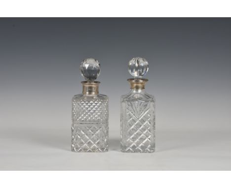 Two modern silver mounted cut glass square decanters, by K M Silver, Birmingham, 2000 &amp; Harrison Brothers &amp; Howson Lt