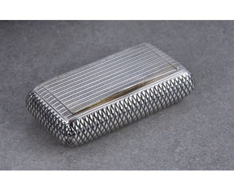 A George III silver snuff box, William Parker, London 1804, rectangular cushion form, with diamond quilted and reeded decorat