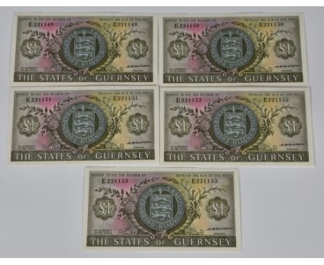British Banknotes - The States of Guernsey £1 three consecutive (4), (1969-75) Signatory C. H. Hodder, serial numbers E221149