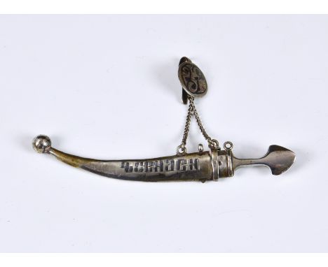 Russian Silver and Niello Work Miniature Dagger and Sheath Pendant, indistinct silver mark, 4 3/8in. (11cm.), weight 0.50 tr.