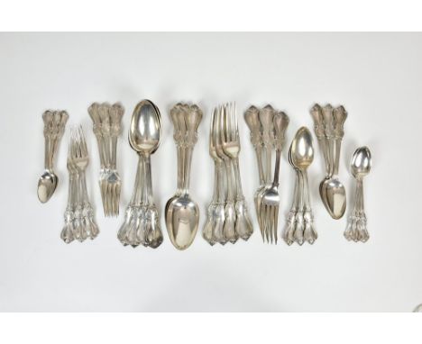 A Victorian Channel Islands silver Albert pattern flatware for six place settings, London, 1853, overstruck maker's mark JLG 