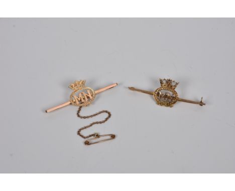 A 9ct gold and enamel Merchant Navy sweetheart brooch, together with a similar brooch (unmarked). (2)&nbsp;