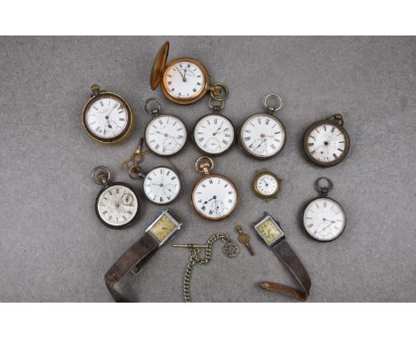 A group of pocket watches, 19th / early 20th century, including an engine turned, silver fusee open face pocket watch, London