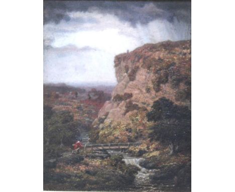 J** MARSHALL (Fl.c.1870's) THE RICKETY BRIDGE Signed and dated 1877, oil on board 17 x 13.5cm. ++ Needs a light clean; period