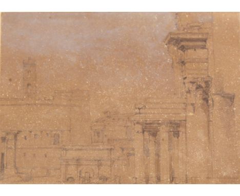 DAVID ROBERTS, RA (1796-1864) THE FORUM, ROME Pencil, with blue wash in the sky 12 x 16.5cm. Provenance: London, Fry Gallery 