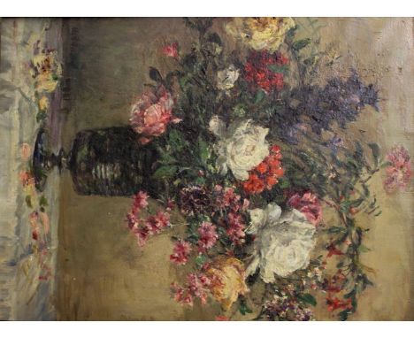 WILLIAM MARK FISHER, RA (1841-1923) FLOWERS Signed, also signed and inscribed on a label on the stretcher, oil on canvas 59.5