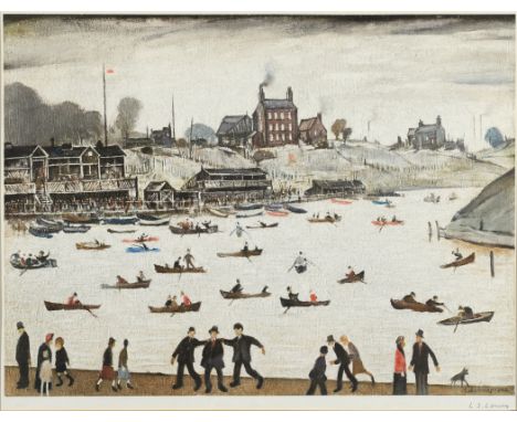 •AFTER LAURENCE STEPHEN LOWRY, RA (1887-1976) CRIME LAKE (1942) Offset lithograph, published by Adam Collection Ltd, 1971, fr