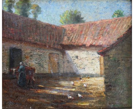 EDOUARD CHAPPEL (1859-1946) DAIRY MAID IN A FARMYARD Signed, oil on canvas 24.5 x 29cm. * To be sold for the benefit of Age U