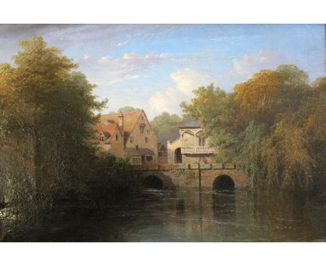 THOMAS BAKER OF LEAMINGTON (1809-1869) SAXON MILL, GUY'S CLIFFE, WARWICKSHIRE Bears number 76 verso, Oil on canvas 22 x 33cm.