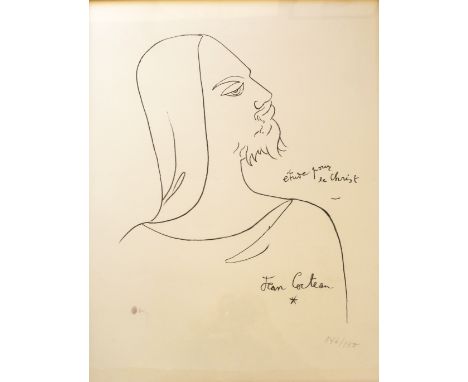 •JEAN COCTEAU (1889-1963) ETUDE POUR LE CHRIST Lithograph, with atelier stamp, signed in pencil, numbered 146/150 and with pe