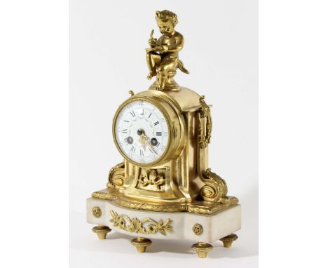 FRENCH ORMOLU MANTEL CLOCK, mid 19th century, the 3" enamelled dial on a brass, eight day movement half hourly striking to a 