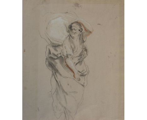 FIVE WATERCOLOURS AND DRAWINGS to comprise `A Woman Sleeping`, by a follower of Thomas Gainsborough, coloured chalks, sheet 2