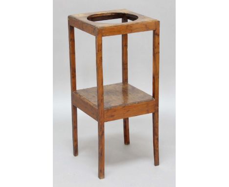 YEW WOOD WASHSTAND, early 19th century, with a circular aperture and shelf stretcher, height 78cm, width 34cm