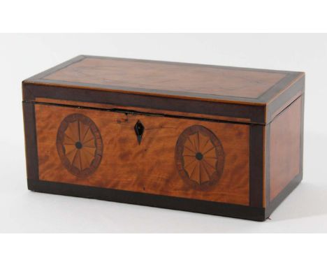 SHERATON TYPE SATINWOOD TEA CADDY with twin marquetry medallions, height 10.5cm, width 23cm