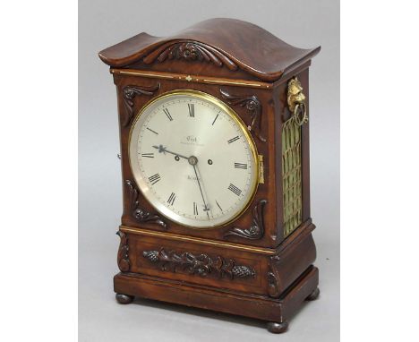 REGENCY MAHOGANY BRACKET CLOCK the 8" silvered dial inscribed 'Birch - Fenchurch Street - London', the double fusée movement 