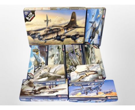 Ten Academy Hobby model kits, all aircraft.